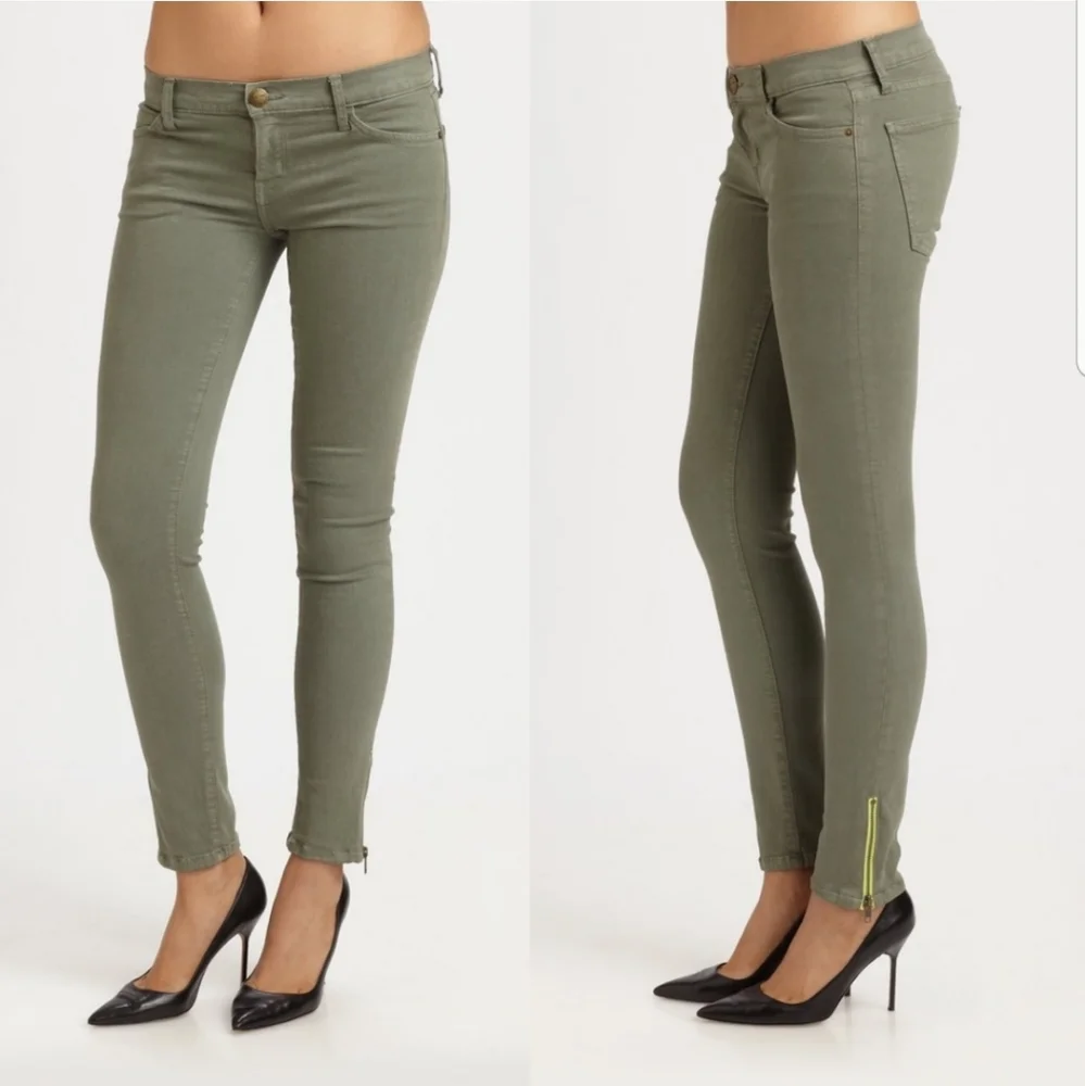 Current/Elliott Olive Green Skinny Ankle Zip Jeans
